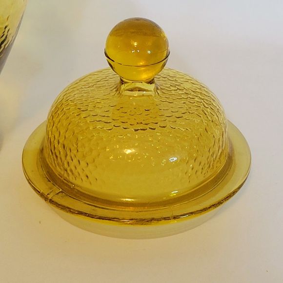 Vintage Pebble Glass Apothecary Glass Jar Container 9" Yellow Amber. - Picture 5 of 10